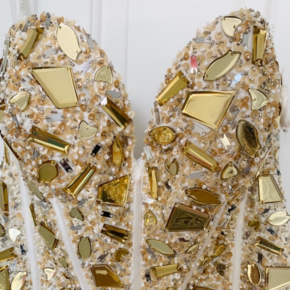 NWT - Terani Couture Ivory & Gold Gown - Picture 2 of 7